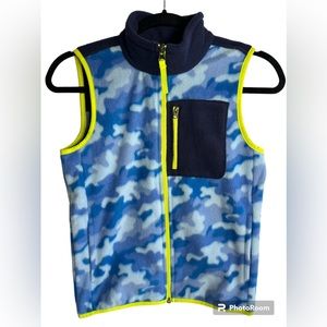 Amazon Essentials Boy Fleece Vest Zipper Sleeveless Jacket Blue Trim Camo Size L